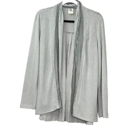 Anthropologie One September Gray Pointelle Lace Open Front Pleaded Cardigan Sz M - Picture 1 of 13